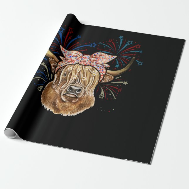 Red White Blue Highland Cow Patriot Bandana USA Geschenkpapier (Ungerollt)