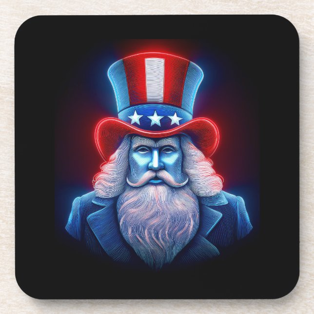 Red White Blue Hologramm USA Uncle Sam Getränkeuntersetzer (Vorderseite)