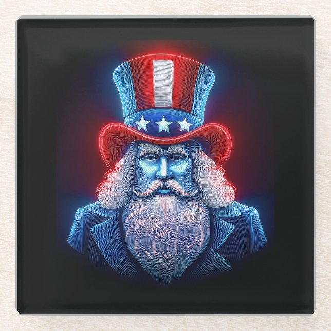 Red White Blue Hologramm USA Uncle Sam Glasuntersetzer (Vorderseite)