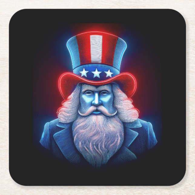 Red White Blue Hologramm USA Uncle Sam Rechteckiger Pappuntersetzer (Vorderseite)