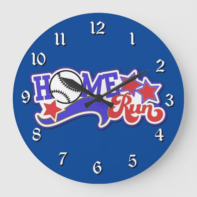 Red White & Blue Home Run Baseball Wall Clock Große Wanduhr (Vorderseite)