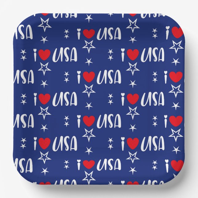 RED WHITE BLUE I LIEBE USA PATTERN PAPPTELLER (Vorderseite)