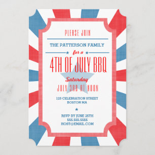 Red White + Blue July 4. GRILLEN Party Einladung