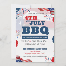 Red White Blue July 4. Party GRILLEN Celebration Einladung