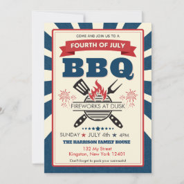 Red White Blue July 4. Party GRILLEN Celebration Einladung