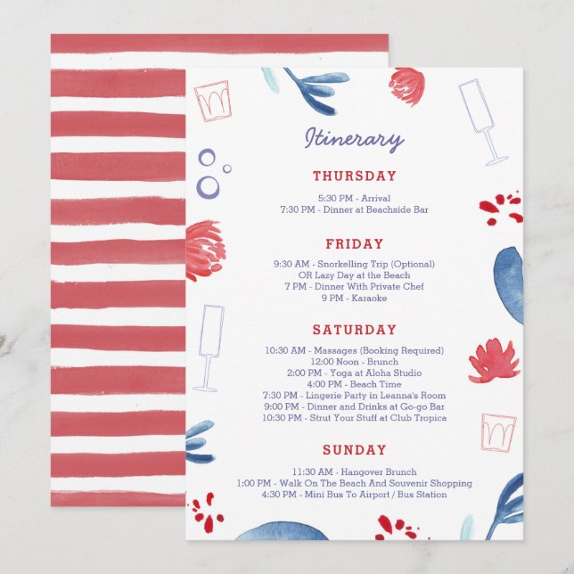 Red White Blue Junggeselinnen-Abschied Weekly Tour Einladung (Vorne/Hinten)