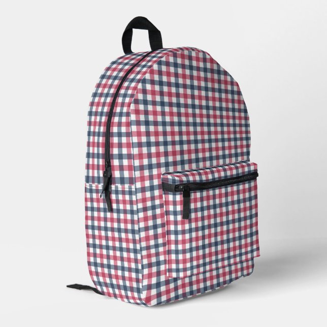 Red White Blue kariert Bedruckter Rucksack (Rückseitige Ecke links)