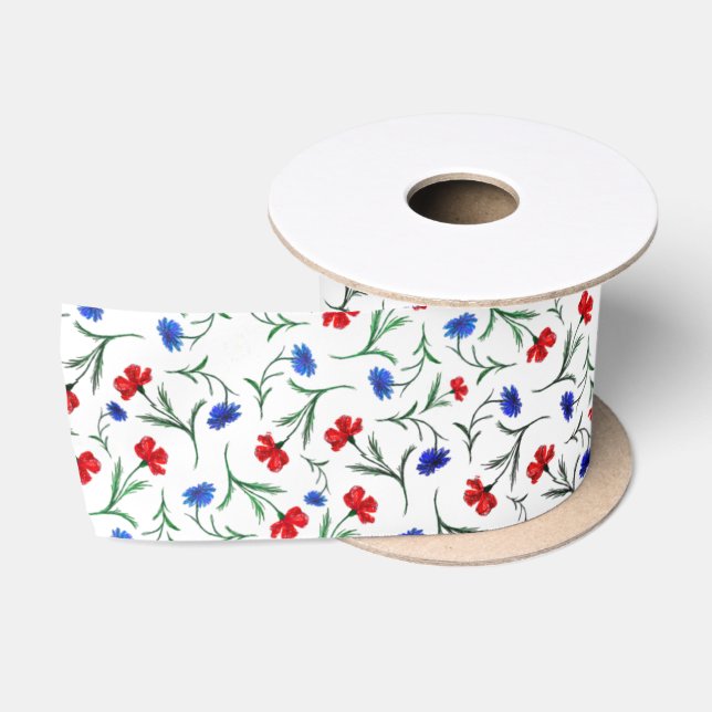 Red White Blue Liberty Floral Muster Elegante Chic Satinband (Spule)