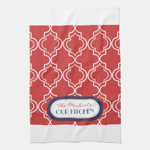 Red White Blue marokkanische Trellis Monogram Geschirrtuch
