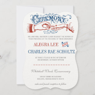 Red White Blue Moderne Vintage Typografie einladen Einladung