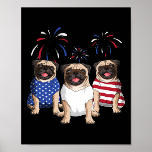 Red White Blue Mops Dog Lovers American Flag 4. Poster