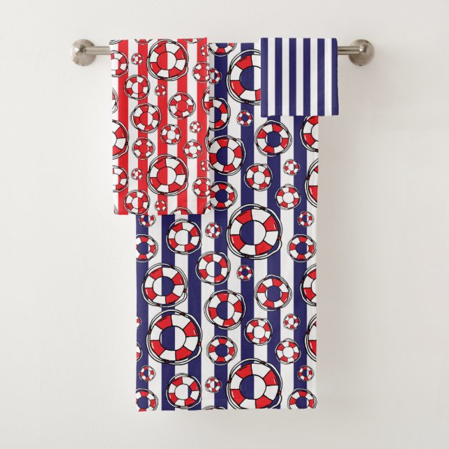 Red White Blue Nautical Beach House Badezimmer Badhandtuch Set (Insitu)