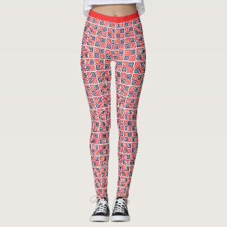 Red White Blue Nested Squares Patches Fitness Leggings