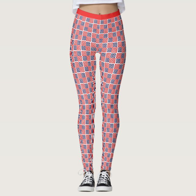 Red White Blue Nested Squares Patches Fitness Leggings (Vorderseite)