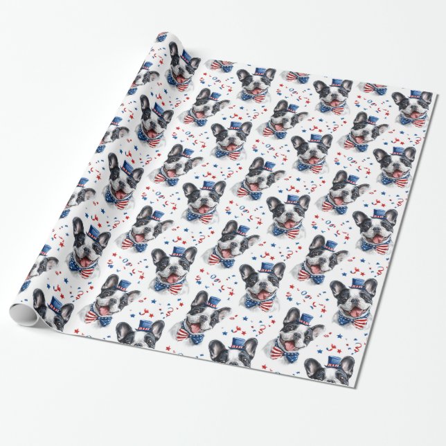 Red White Blue Niedlich Bulldog American Flag Star Geschenkpapier (Ungerollt)