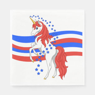 Red White Blue Patriotic American Unicorn Serviette