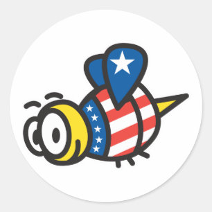 Red White Blue Patriotic Bee Runder Aufkleber