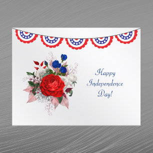 Red White Blue Patriotic Floral Feiertagspostkarte