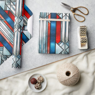 Red White Blue Patriotic gesteinigtes Glas 4. Juli Geschenkpapier