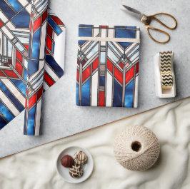 Red White Blue Patriotic gesteinigtes Glas 4. Juli Geschenkpapier