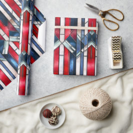 Red White Blue Patriotic gesteinigtes Glas 4. Juli Geschenkpapier