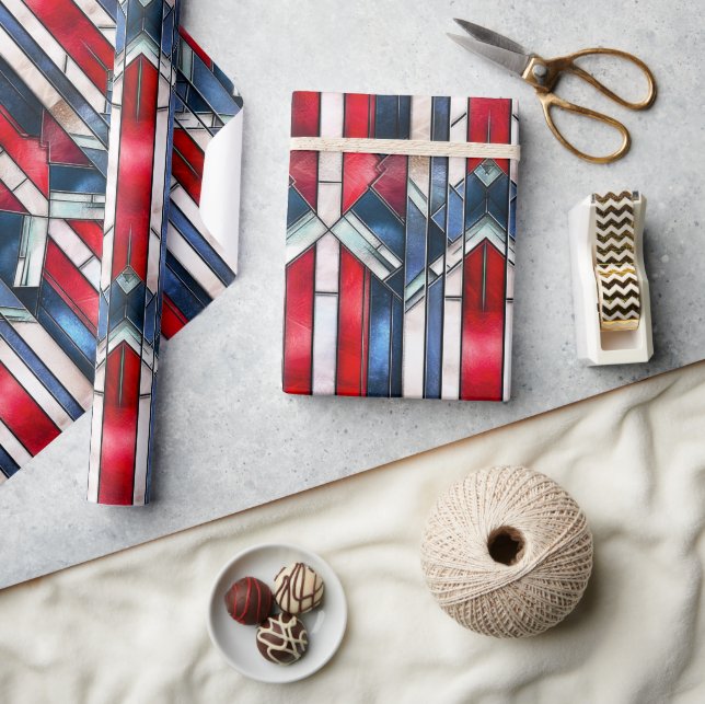 Red White Blue Patriotic gesteinigtes Glas 4. Juli Geschenkpapier (Kunsthandwerk)