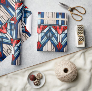 Red White Blue Patriotic gesteinigtes Glas 4. Juli Geschenkpapier