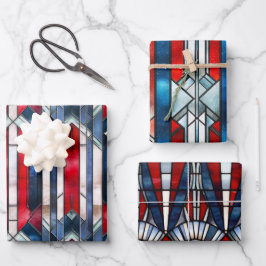 Red White Blue Patriotic gesteinigtes Glas 4. Juli Geschenkpapier Set