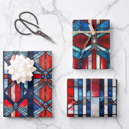 Red White Blue Patriotic gesteinigtes Glas 4. Juli Geschenkpapier Set