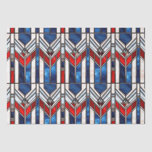 Red White Blue Patriotic gesteinigtes Glas 4. Juli Seidenpapier (Vorderseite)