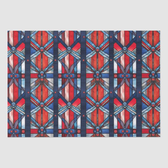 Red White Blue Patriotic gesteinigtes Glas 4. Juli Seidenpapier (Vorderseite)