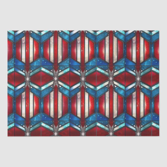 Red White Blue Patriotic gesteinigtes Glas 4. Juli Seidenpapier (Vorderseite)