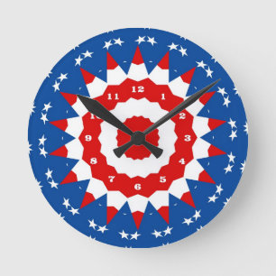 Red White Blue Patriotic Star Runde Wanduhr