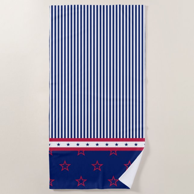 Red White Blue Patriotic Stars Streifen Strandtuch (Vorderseite)