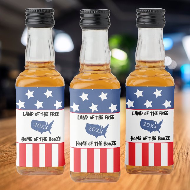 Red White & Blue Patriotic USA Flag Alkoholflaschenetikett (funny usa american flag land of the free home of the booze liquor bottle labels)