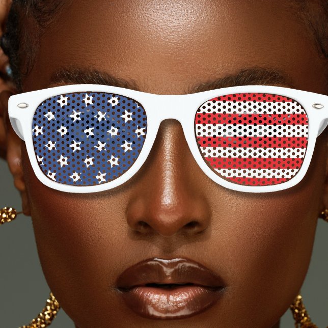Red White & Blue Patriotic USA Flag Retro Partybrille (USA American flag white retro sunglasses)