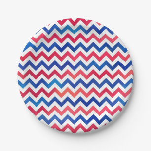 Red White Blue Patriotic Zickzack Zig Zag Streifen Pappteller