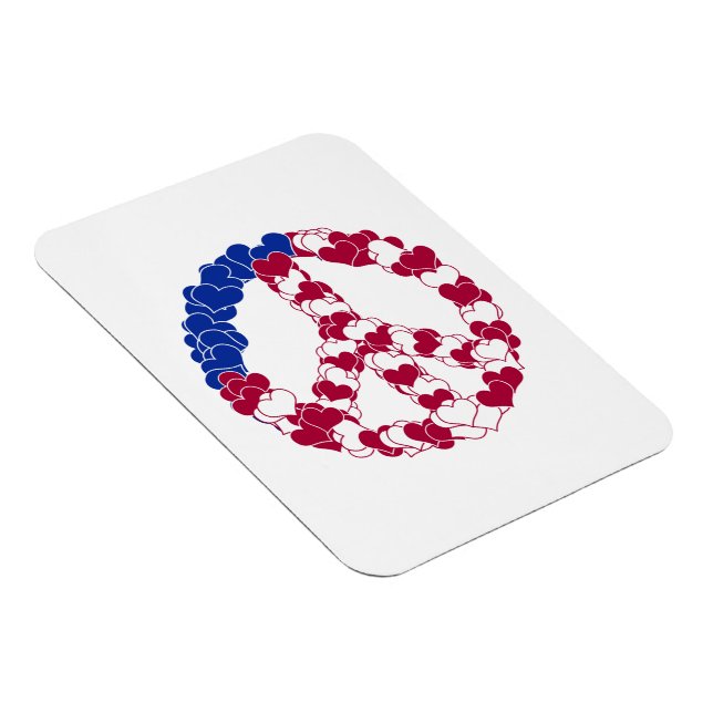 Red White & Blue Peace Sign Made with Hearts (2) Magnet (Rechte Seite)