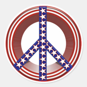 Red White & Blue Peace Sign Runder Aufkleber
