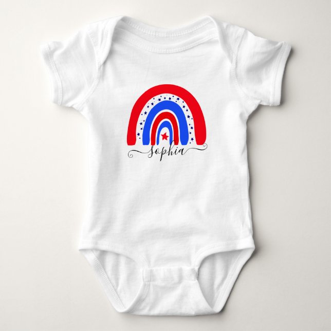 Red White & Blue Personalisiert Rainbow 4. Juli Baby Strampler (Vorderseite)