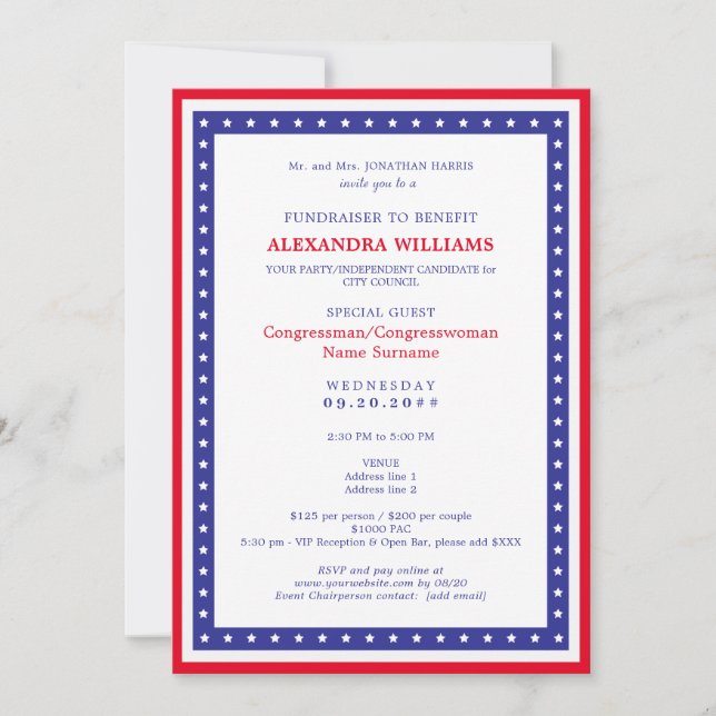 Red White Blue Political Fundraiser Nominee Foto Einladung (Vorderseite)