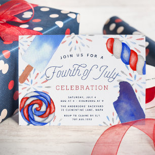 Red White & Blue Popsim Amerikanische Unabhängigke Einladung