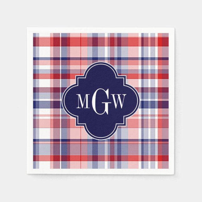 Red White Blue Preppy Monogram Serviette (Vorderseite)