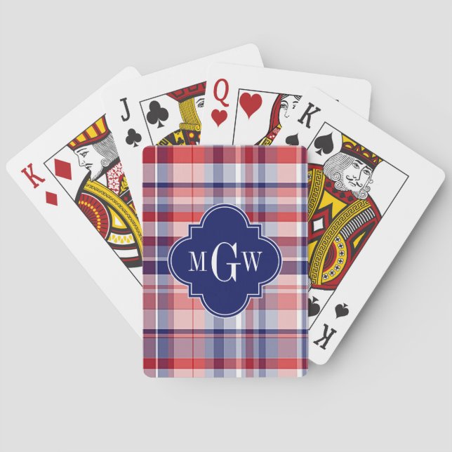Red White Blue Preppy Monogram Spielkarten (Rückseite)