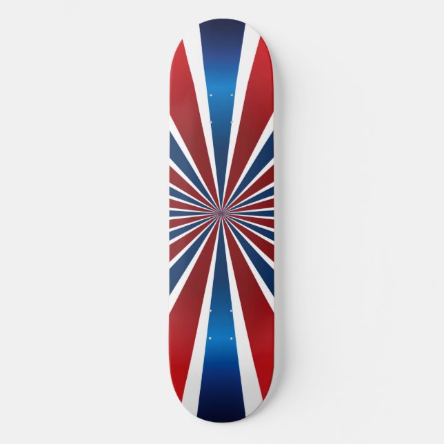 Red White Blue Radial Pattern Skateboard (Vorderseite)