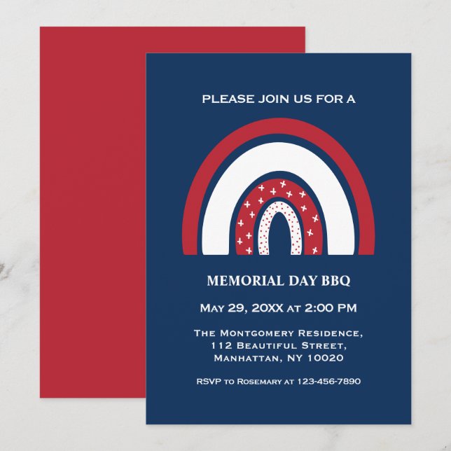 Red White Blue Rainbow Cool Memorial Day GRILLEN P Einladung (Vorne/Hinten)