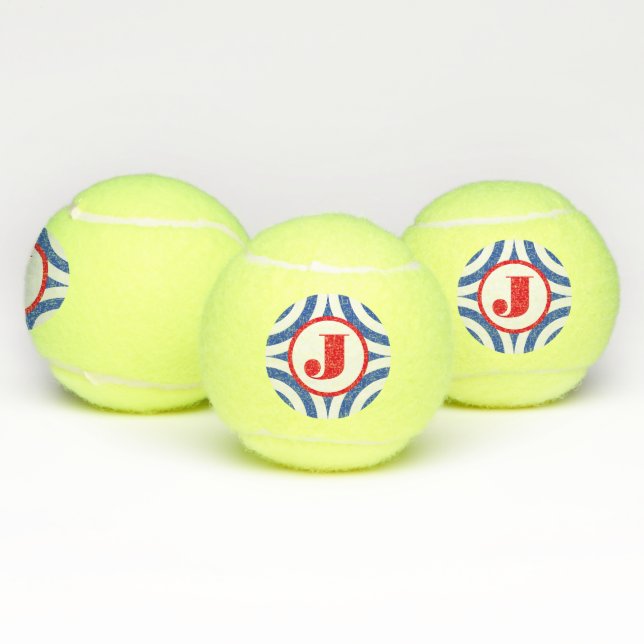 Red White Blue Retro Monogramm Tennisbälle (Multi)