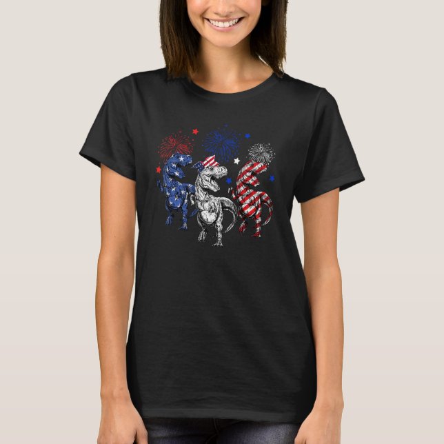 Red White Blue Rex Dinosaur Feuerwerk 4. Juli B T-Shirt (Vorderseite)