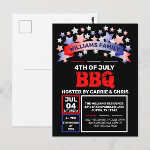 Red White & Blue Ribbon & Stars 4. Juli GRILLEN Postkarte