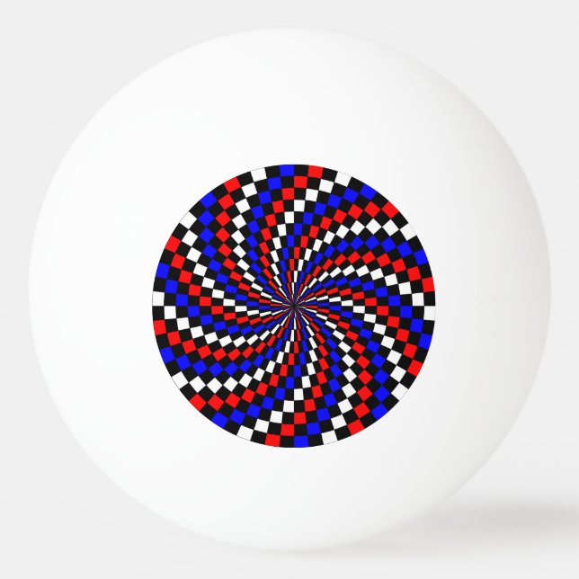 Red White Blue Schachbrett Spiral Tischtennisball (Vorderseite)